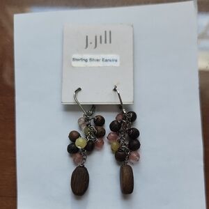 J. Jill Silver Earrings with Brown and Pink Beads